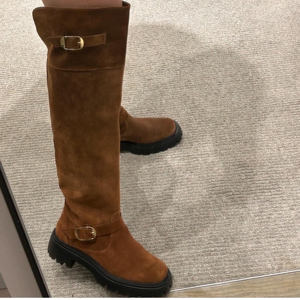 Brown Stuart Weitzman Knee-High Boots with Buckle Detail - Picture 3 of 3